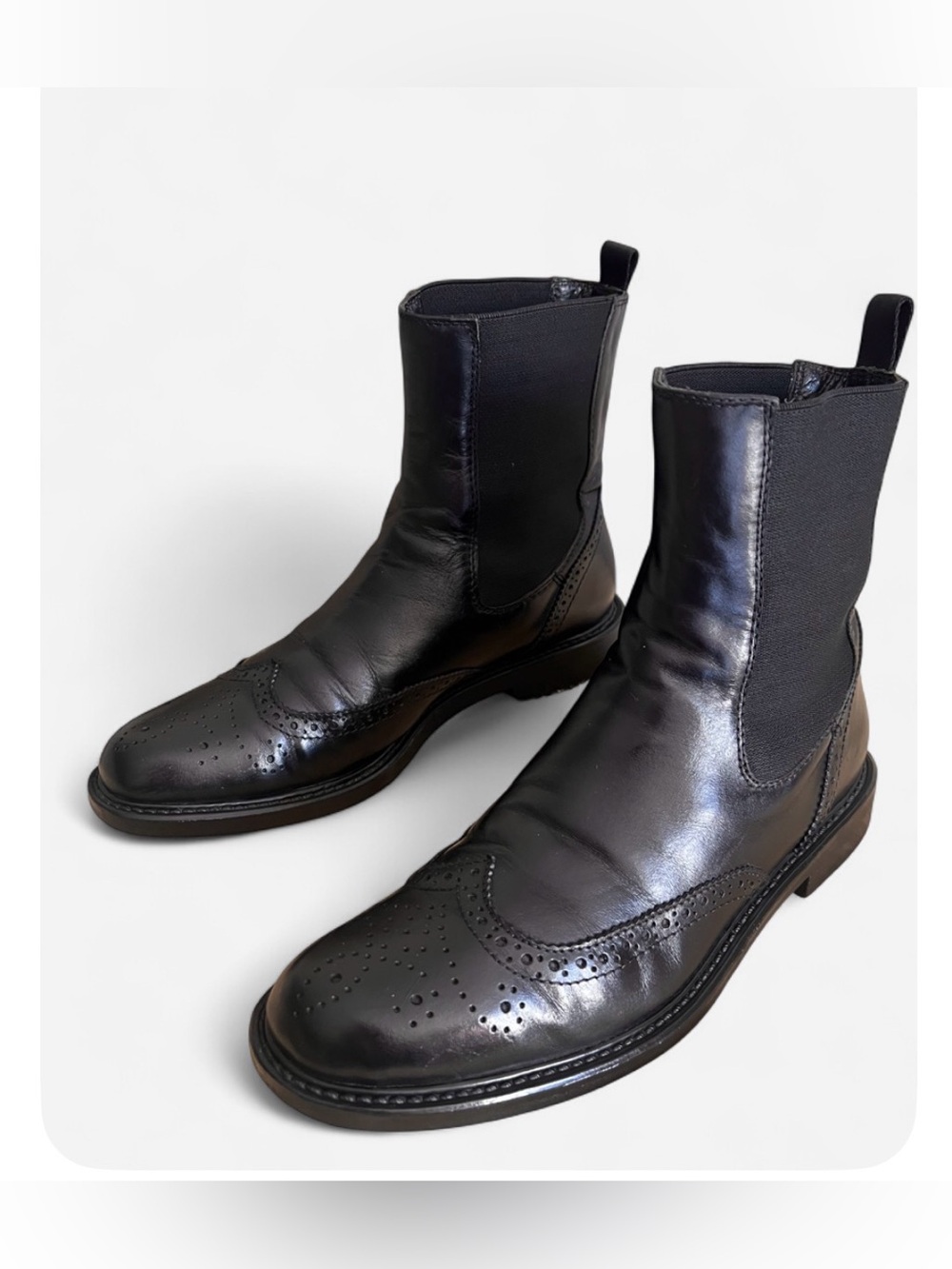 Studio Pollini Chelsea Boots Sz EU 38  US 8 Wingtip Black Moto Biker Classic
